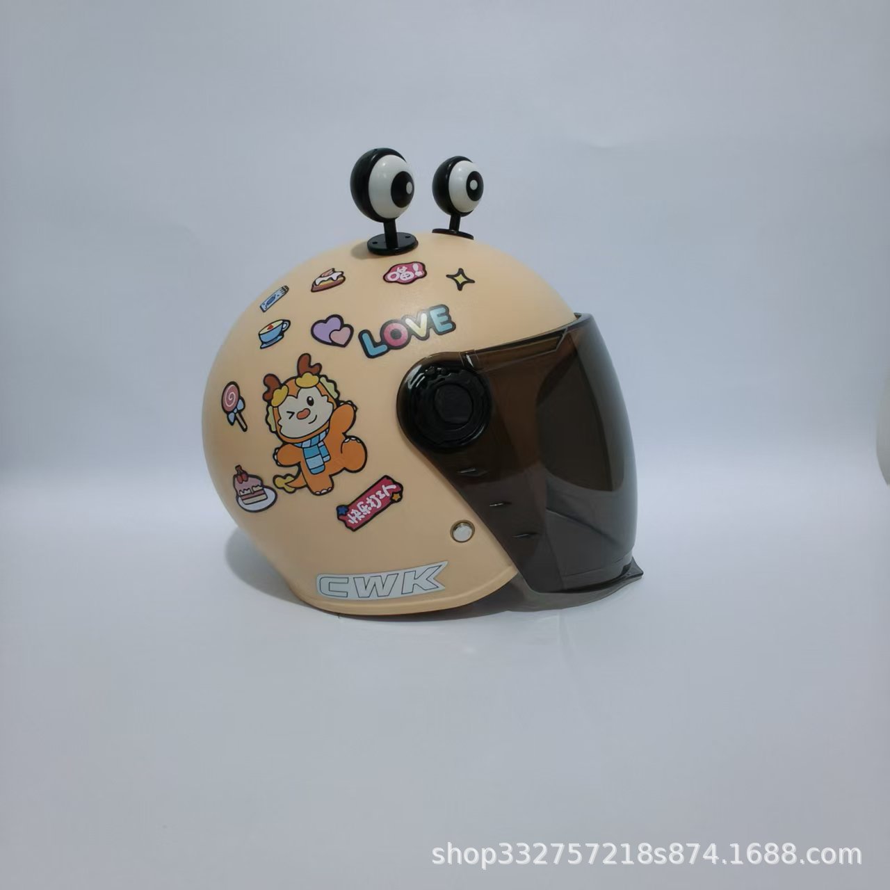 Motuoche – Safety Helmet Motosiklet kaskı (dəbilqə) - khaki-scarf-dragon-sunscreen-long-visor-black-eyes-3c-children-1-6-years-old-wl07