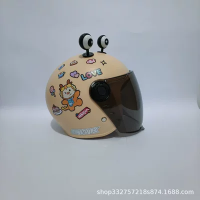 Standard 3C Certified Electric Motorcycle Safety Helmet Motosiklet kaskı (dəbilqə) - khaki-scarf-dragon-sunscreen-long-mirror-black-eyes-3c-children-1-6-years-old-wl07