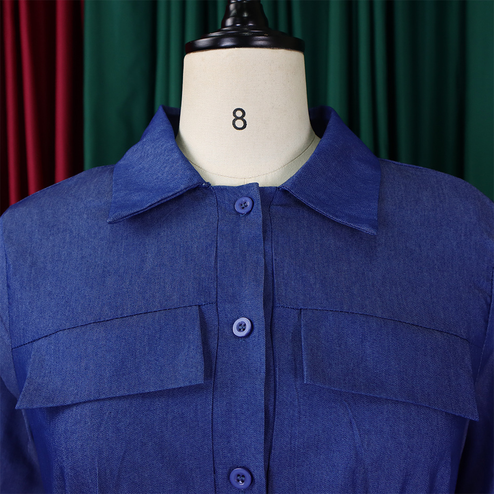 Abito da sera lungo da donna con stampa e dettagli in denim_voghion.com