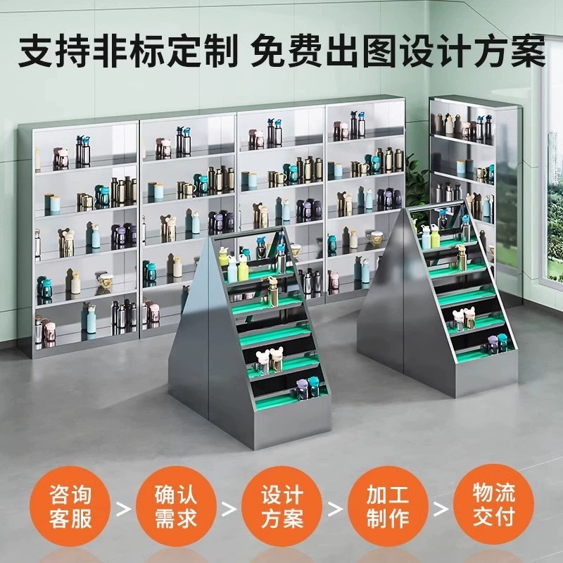 Taller de gabinete de taza de agua de acero inoxidable Gabinete de almacenamiento de taza de agua de múltiples compartimentos Empleado de fábrica Gabinete de almacenamiento de taza de té Sala de té Portavasos de agua