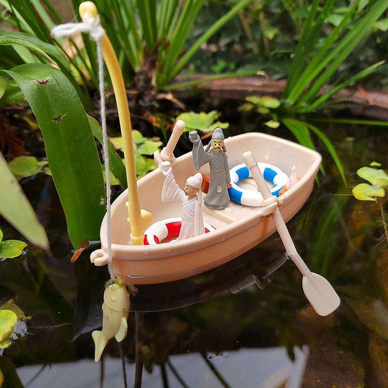ミニボート水泳リング釣り漁船水槽フローティング造園モデルおもちゃマイクロ風景 diy 装飾品卸売|undefined