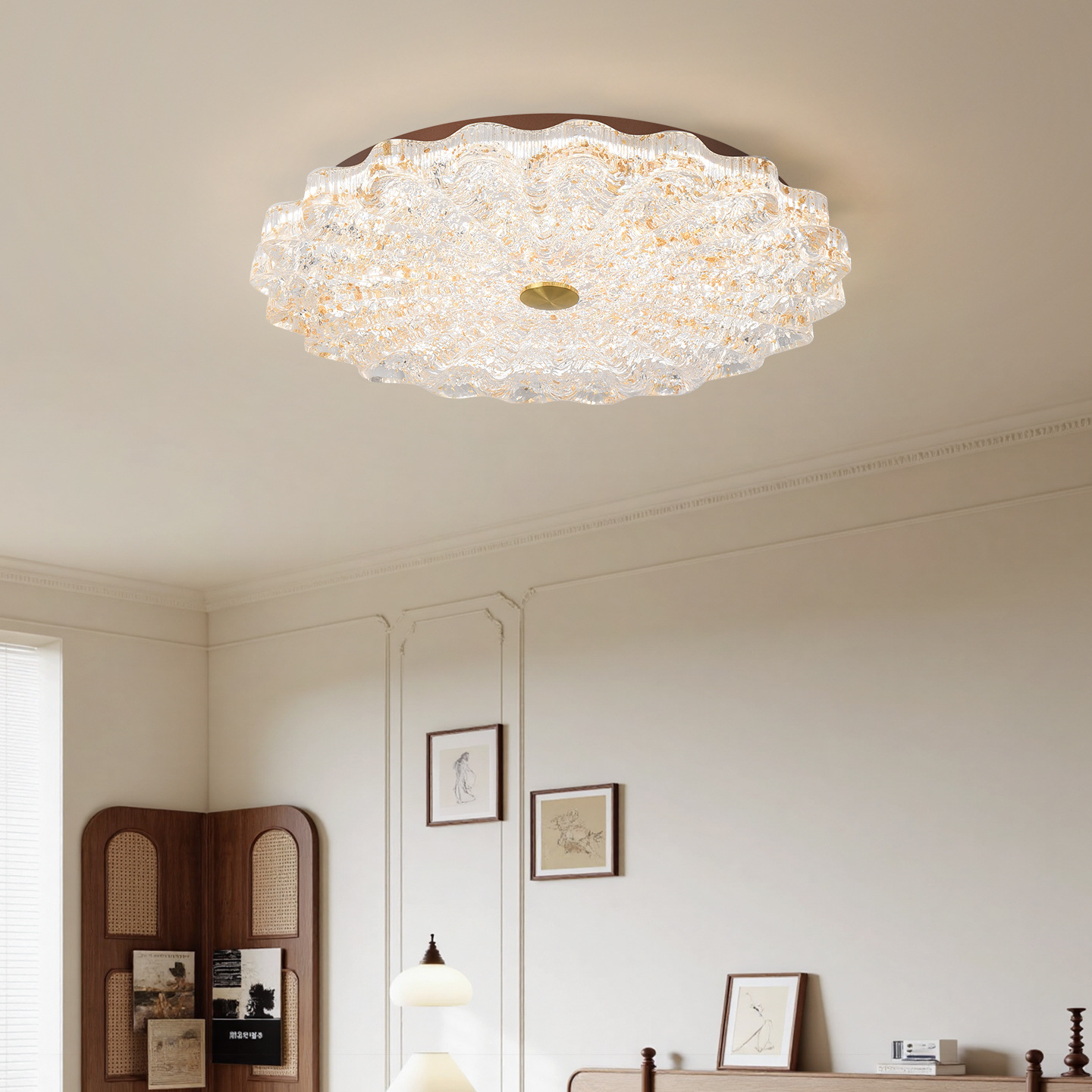 Luz de techo del dormitorio de estilo antiguo de alta sensación de resina retro color de nuez super brillante protección de ojos de la habitación de la lámpara principal 413L