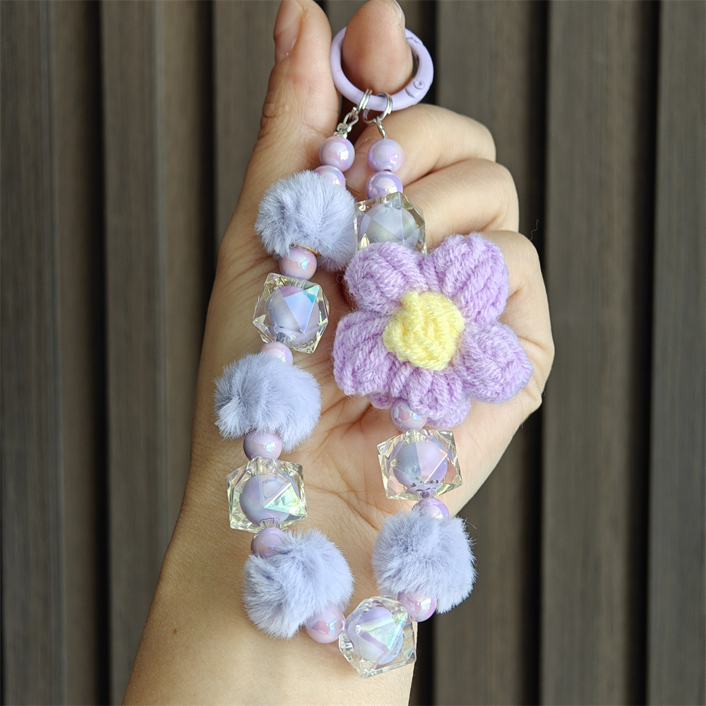 Flor de lana cuentas de otoño y invierno cadena de llaves de teléfono móvil cuentas de lana pulseras bolsos colgantes pequeños regalos al por mayor image 5