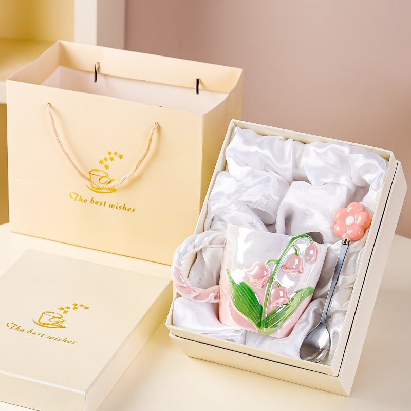 [Lily of the Valley] Taza de cerámica pintada a mano taza de regalo de alto grado para niñas taza de agua regalo de cumpleaños