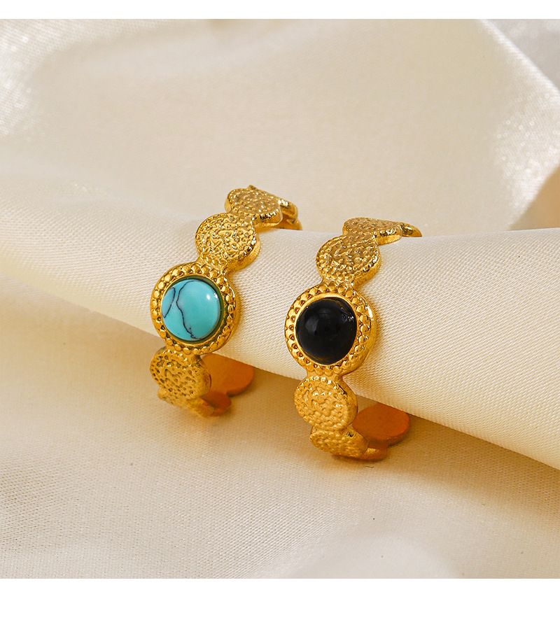 304 Stainless Steel 18K Gold Plated IG Style Plating Inlay Geometric Natural Stone Turquoise Opal Open Ring display picture 3