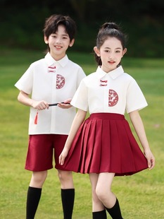 Children's Chorus Performance Uniforms, Primary School Uniforms, Red Song Performances, Kindergarten Class Uniforms, Summer Uniforms, British Style School Uniforms