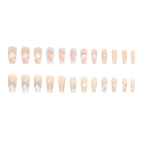 Sweet, cool and elegant double color manicure, medium and long diamond wear nails, sparkling ins style fake nails, 24 pieces in box