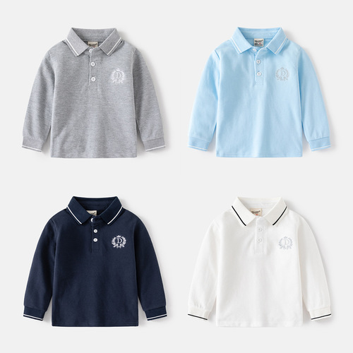 Children's polo shirt Autumn new boys solid color collar T-shirt long sleeve baby hooded sweater wholesale