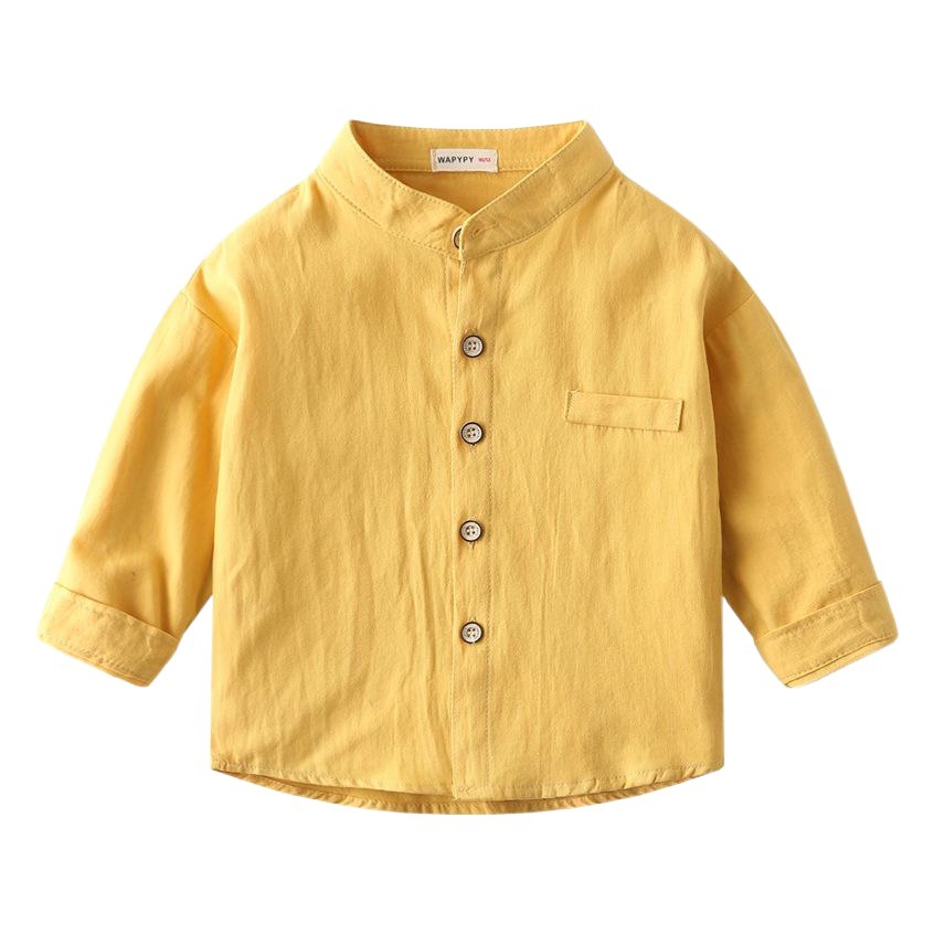 Children's Long-Sleeved Shirts 2025 Spring Boys' Stand-Up Collar Pure Color Shirts Baby Tops Trendy Kidsren's Clothing Wholesale