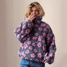 欧美亚马逊外贸女装2025年新款立领夹克复古碎花宽松休闲毛绒外套