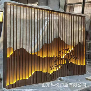 新中式仿古山水格栅带灯铝艺影壁墙别墅酒店户外庭院假山镂空屏风-阿里巴巴