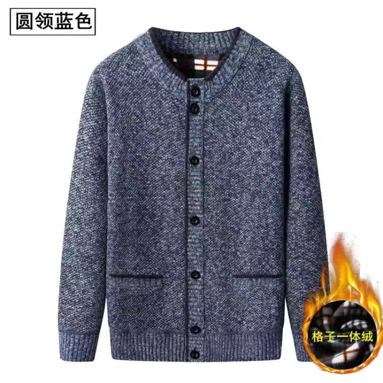 A generation of middle-aged and elderly men's stand collar cardigan plus velvet padded knitted coat grandpa warm coat