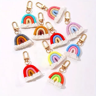 10 color cute hand woven rainbow small keychain ladies romantic aesthetic style car keychain ladies