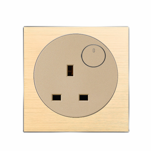 Foreign Trade L77 Aluminum Wire Drawing Series Gold Point Reversible Switch Three Hole 13A International Universal Socket Panel British Standard