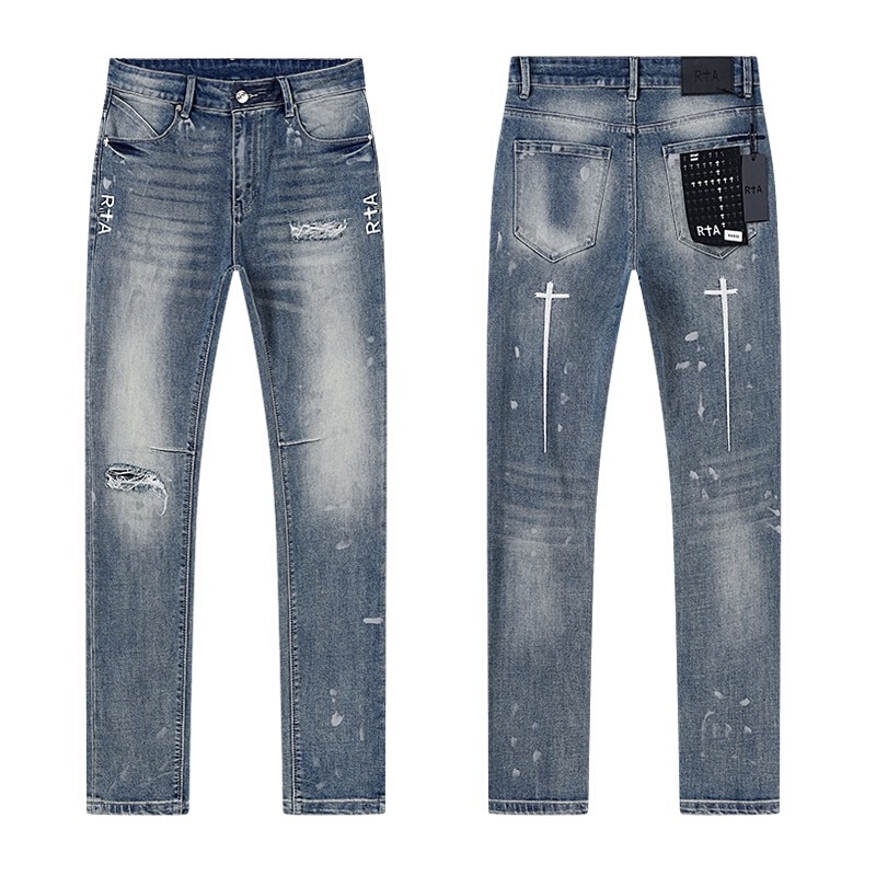 Cross-Border American Fashion Rta Jeans, Slim-Fit American-Style Trendy Brand, Washed Vintage Ripped Embroidered Men's Pants