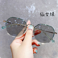 感光變色平光眼鏡女款學生清純可愛風防藍光可配近視眼鏡框架批發