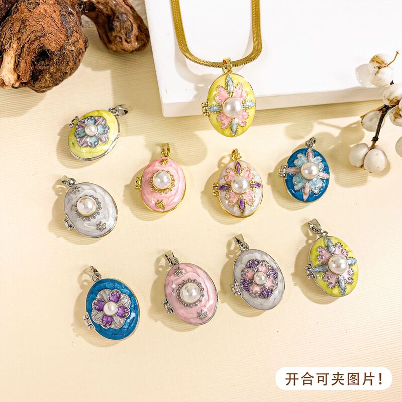 ペンダントパールラウンドレトロフォトボックスネックレスペンダント新中国風中国風エナメルカラーハイエンドアクセサリー|undefined