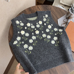 秋冬新款韩系甜美立体钩花针织马甲女宽松慵懒叠穿减龄毛衣背心潮