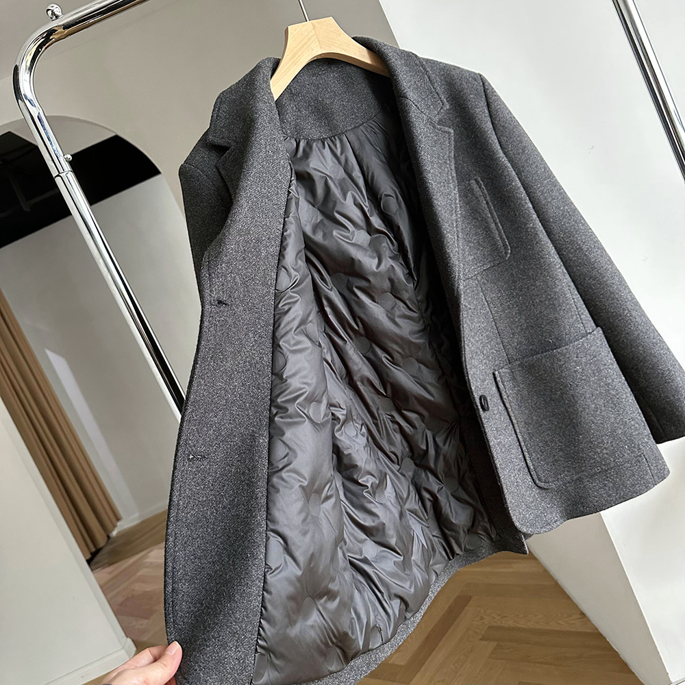 30毛呢子西装套装羽绒服女2024冬季新款韩版宽松显瘦小短裙77029-阿里巴巴