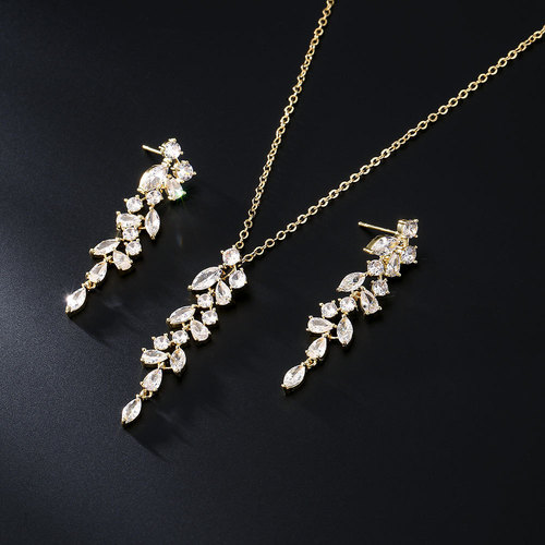 RAKOL 韩版时尚小清新花卉耳环项链女个性轻奢微镶锆石新娘套装