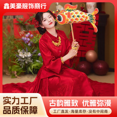 结婚订婚红色礼服裙批发改良新中式秀禾服上衣半身裙两件套敬酒服