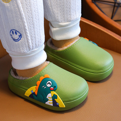 Winter kids cartoon cute warm waterproof anti-slip girls home boy baby furry children's cotton slippers