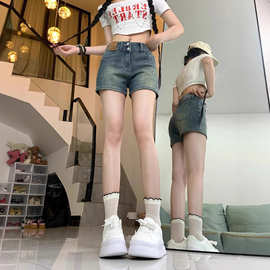 复古直筒牛仔短裤女夏季薄款高腰弹力显瘦包臀裤百搭a字阔腿热裤