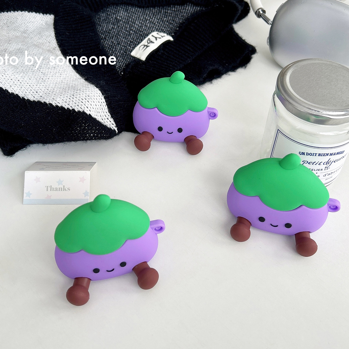 Personalidad dibujos animados piernas largas berenjena micrófono Apple AirPods4 auriculares Bluetooth por1/2 funda protectora para silicona suave