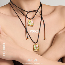 中古vintage油画风莫柰花园手工滴油款吊坠仿珍珠皮绳长款项链女