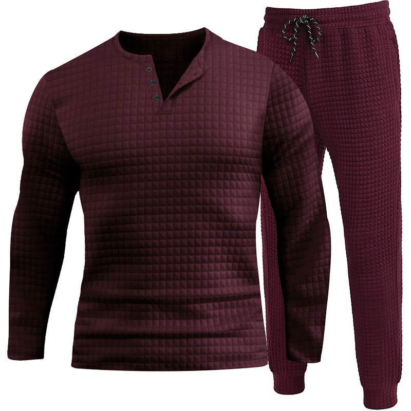 Herren Henley Shirt Und Jogger Hose Set Für Herbst Und Winter_voghion.com