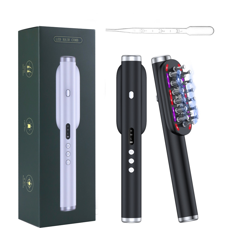 新しい多機能ヘッドマッサージコーム、頭皮液体ガイド、ヘアケア導入コーム、振動赤色光ヘアケアコーム|undefined