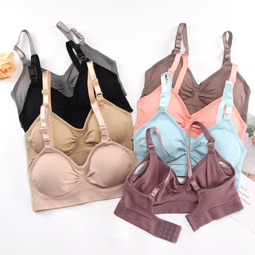 Pregnant women's wire-free front buckle nursing bra underwear seamless push-up postpartum breastfeeding large size bra nursing vest