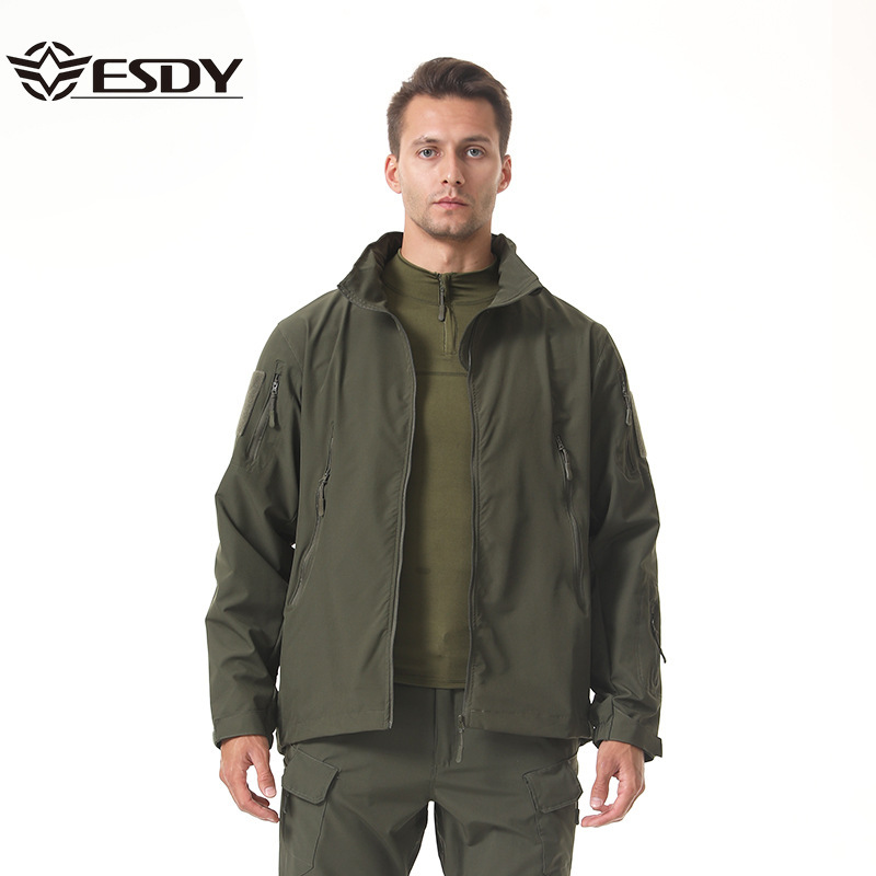 Esdy Green Soft Shell Thin Jacket Men's Tactical Jacket Outdoor Sports Waterproof and Windproof Mountaineering Jacket