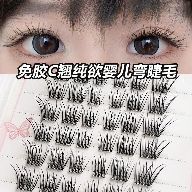 10 filas de seda sin pegamento para bebés doblados y voladores inclinados