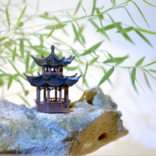 中式古建筑摆件双层八角亭国风微景观水陆缸鱼缸假山盆景3D摆件