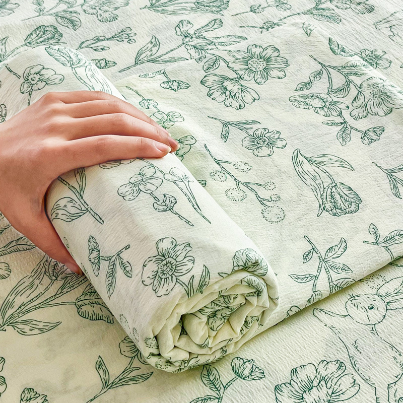 Sábanas de gasa de doble capa de una sola pieza nueva, sábana para dormir desnuda, juego de tres piezas, cama doble de celebridades de Internet, cama kang, sin correr, sin resbalar