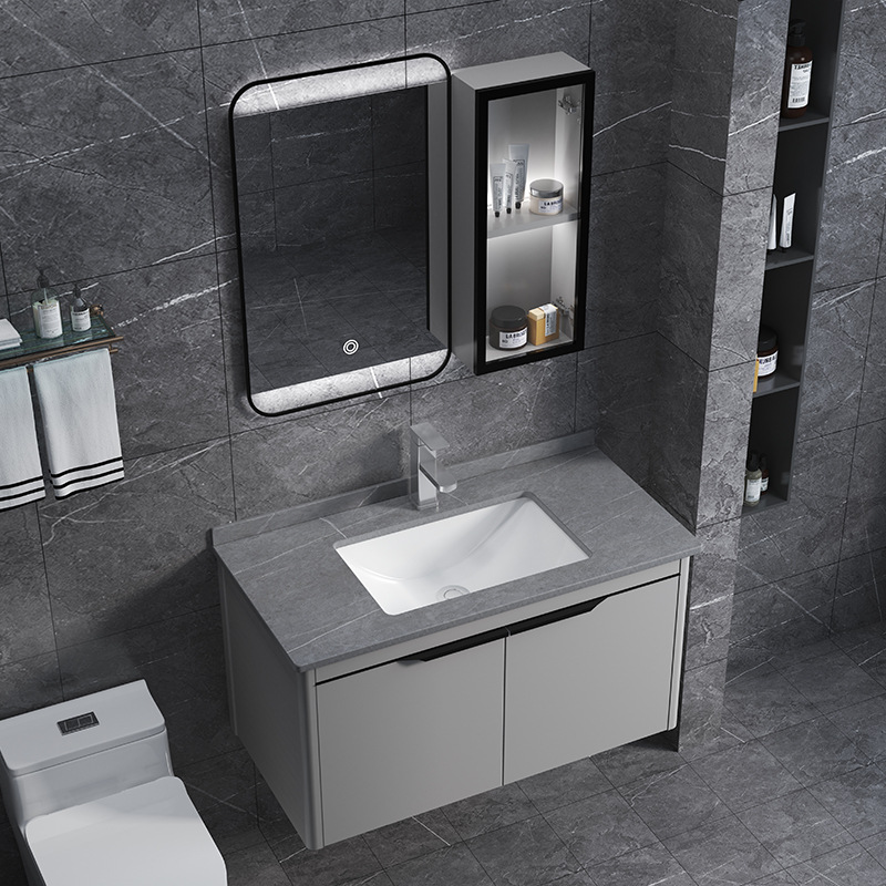 Moderno minimalista espacio de baño de aluminio gabinete combinación traje de baño de aleación de aluminio lavabo lado gabinete inteligente