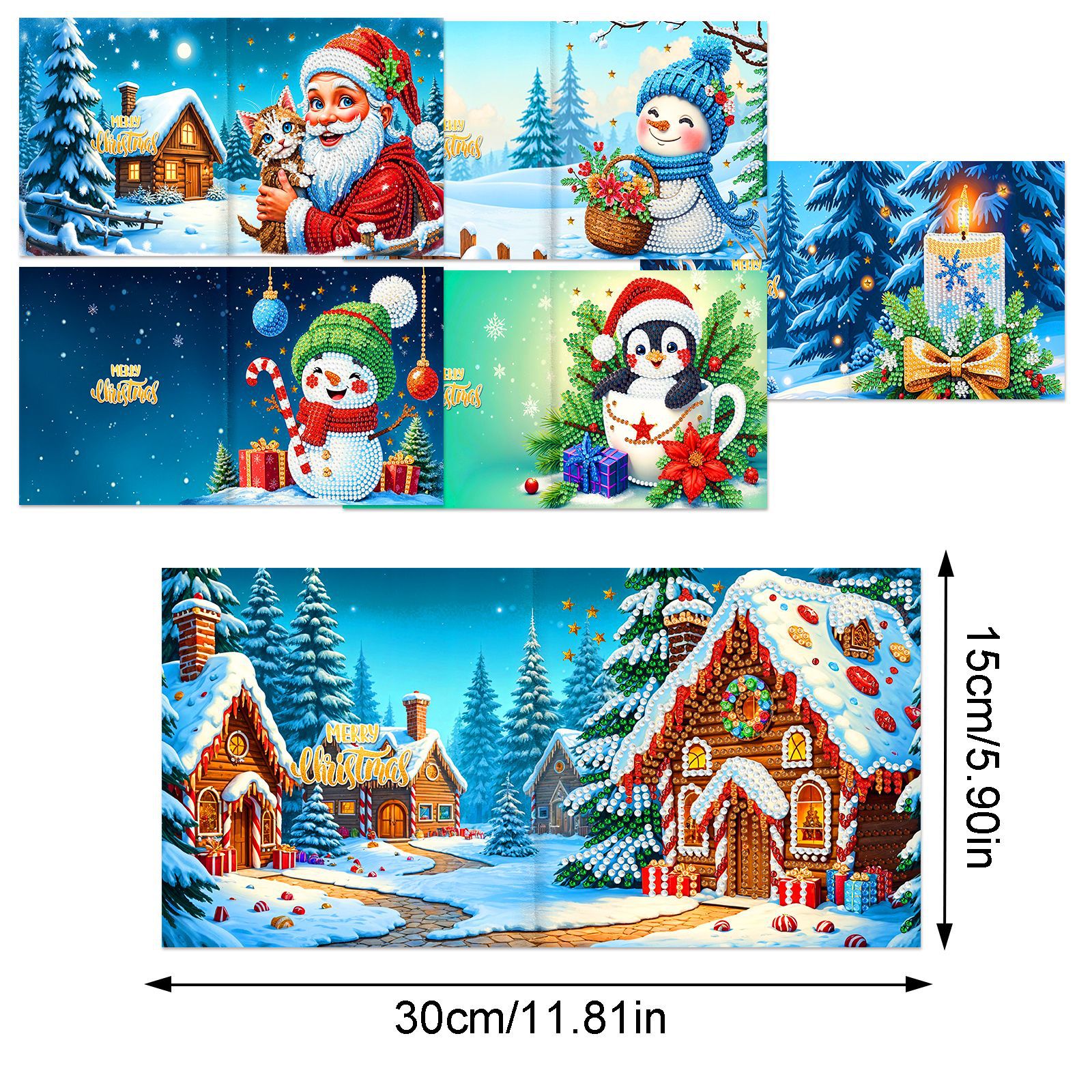 Explosiones transfronterizas de Navidad multiserie de tarjetas de felicitación puntuales hechas a mano 9 conjuntos de sobre de diamante 6 conjuntos de dibujos animados