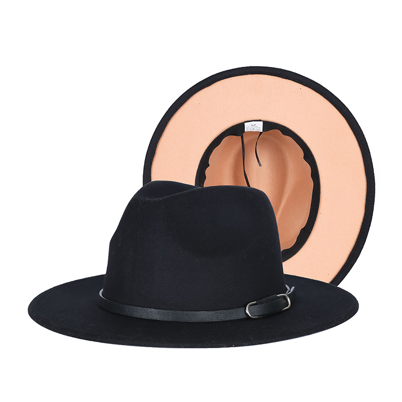 Sombrero de copa otoño e invierno europeo y americano británico contraste color moda Jazz sombrero simple popular color a juego fábrica personalización al por mayor