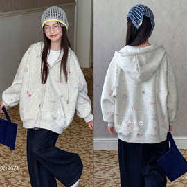 女童韩系秋装运动外套2025新款中大童满印开衫拉链休闲时髦外套潮