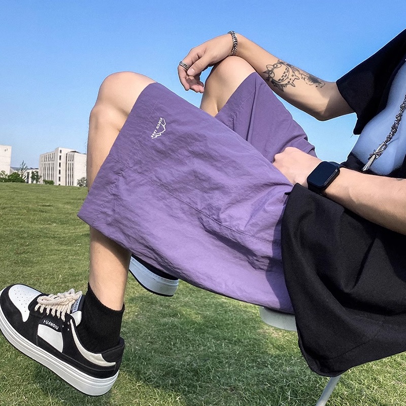 Dopamine Purple Shorts Men's Summer Beach Pants American Style Quick-Drying Breathable Casual Pants Ice Silk Shorts Men's Summer