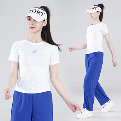 運動套裝女跑步健身衣裝短袖夏季冰絲t恤上衣速乾衣套裝8006+8009