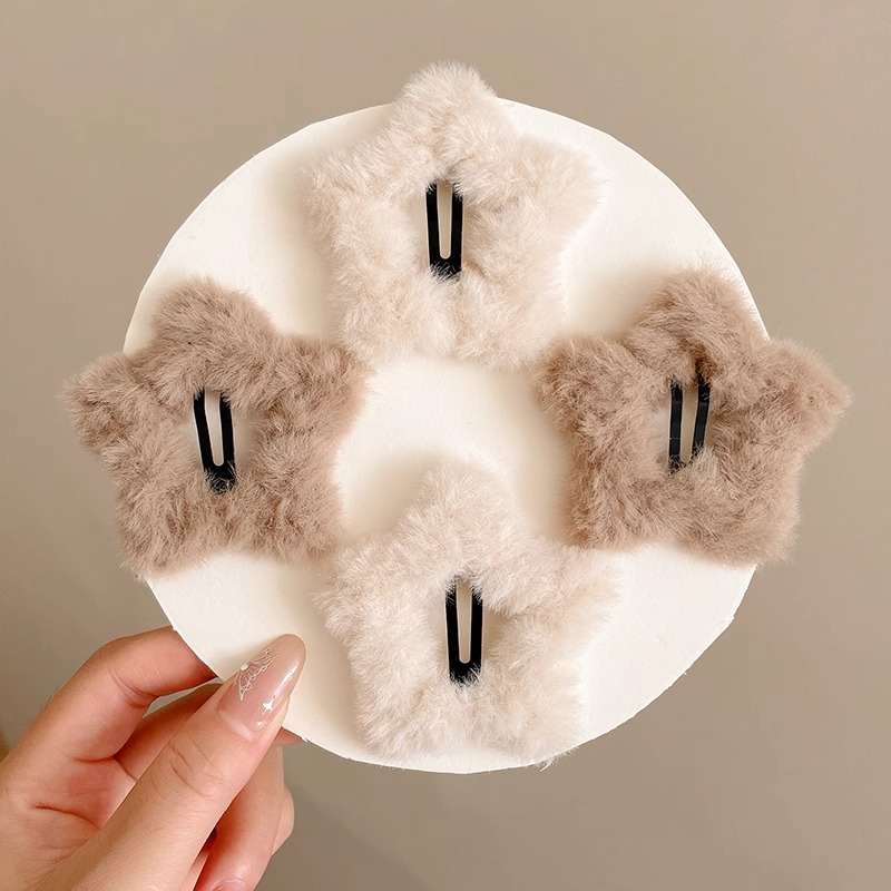 Horquilla de estrella de felpa de otoño e invierno, clip lateral dulce y lindo, clip lateral con flequillo, clip bb de sentido avanzado, horquilla de pelo, accesorios para el cabello
