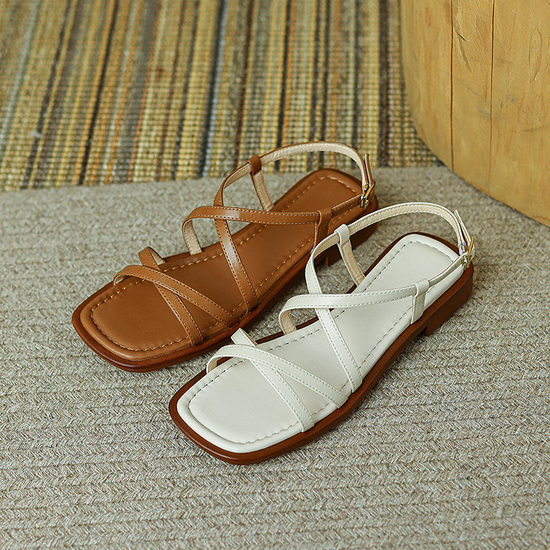 Sandal La Mã quai ngang đế bệt dây nhỏ hở ngón — Màu nâu chi tiết 2
