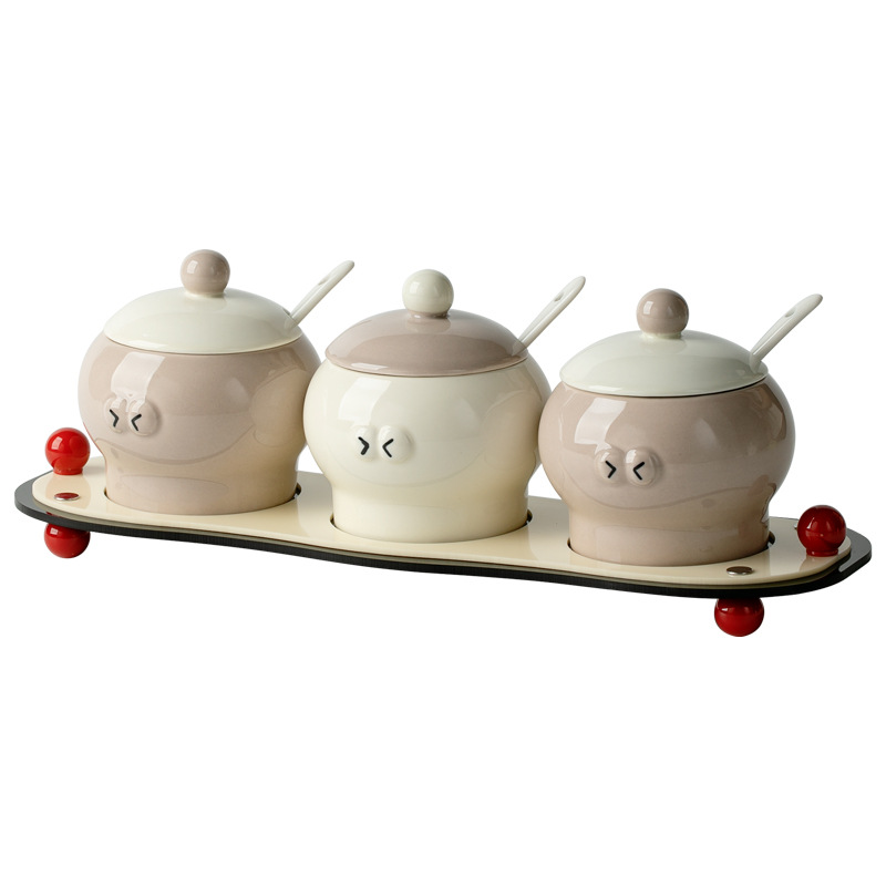 Nueva caja de condimentos de viento de crema de sal de cocina doméstica condimentos de condimento caja de almacenamiento conjunto de condimentos de cerámica