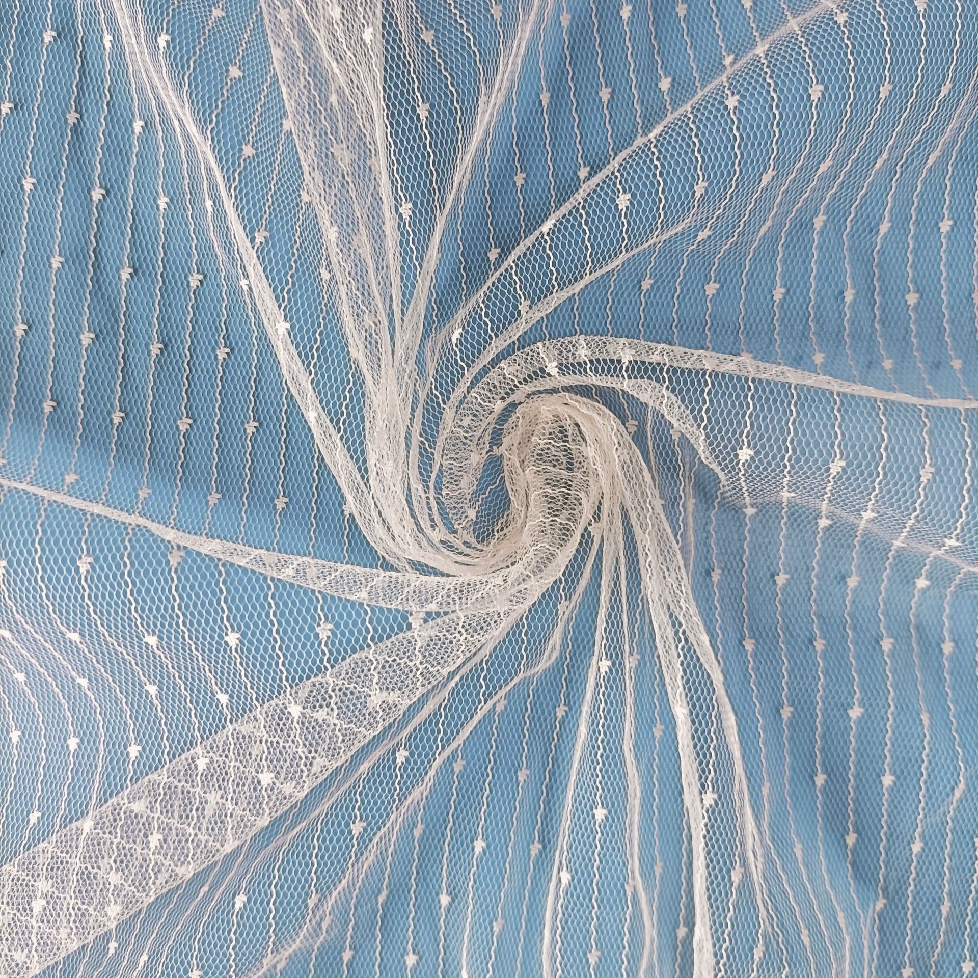 20D锦纶流星网 竖条连线点点布 服装提花尼龙网纱 镂空拼接网布