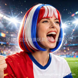 世界杯时尚动漫cos多色假发 化纤高温丝假发头套 厂家现货批发