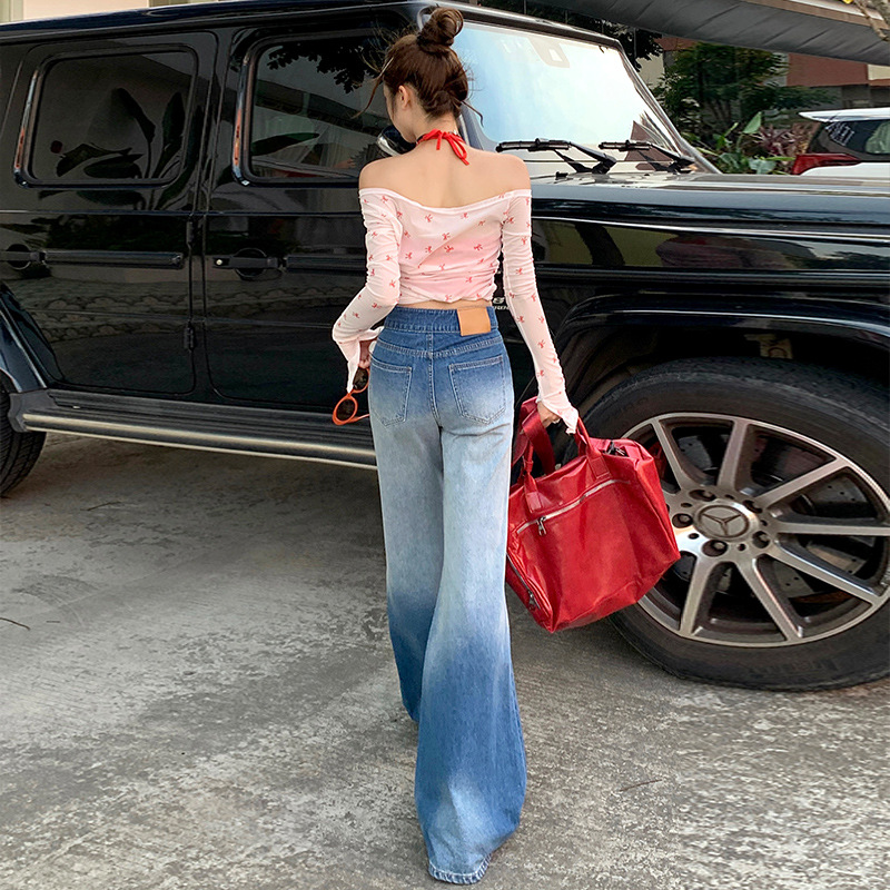 漸變喇叭牛仔褲女春秋夏季薄款2024年新款顯瘦寬鬆垂感直筒褲子女