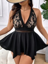 L 71478 Halter Neck Deep V Lace Swimsuit ����Ӿ��