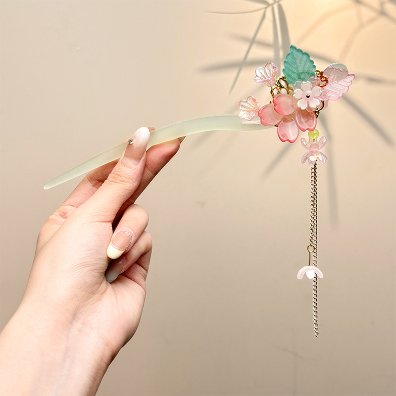 Retro simple nicho de alta estética oriental diseño de cabello de flores de frascos de estilo antiguo cabello